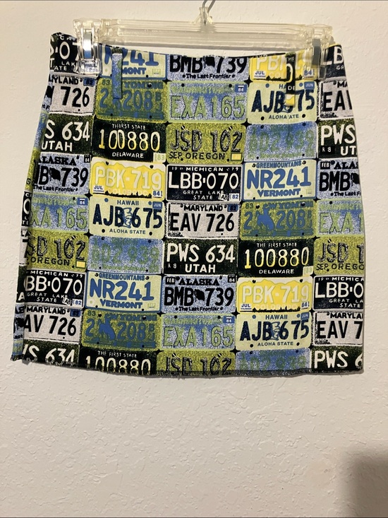 Amber Glo designs Dresses & Skirts - License Plate Patchwork Mini Skirt - Green/Blue/Black/Yellow. Sz S. NEW